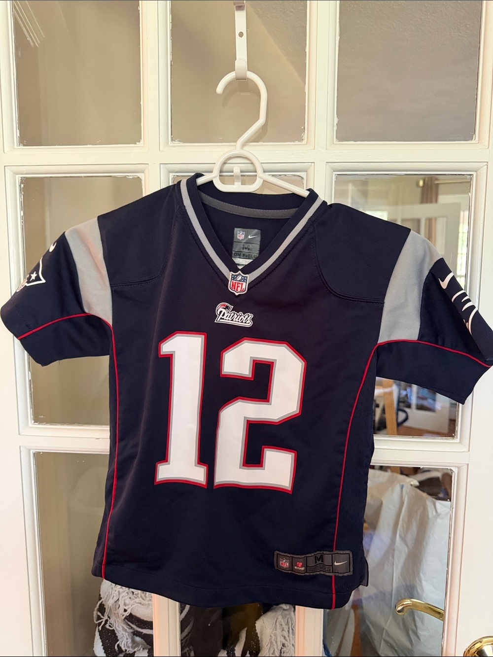Patriots Navy, Gray & Red Football Jersey #12